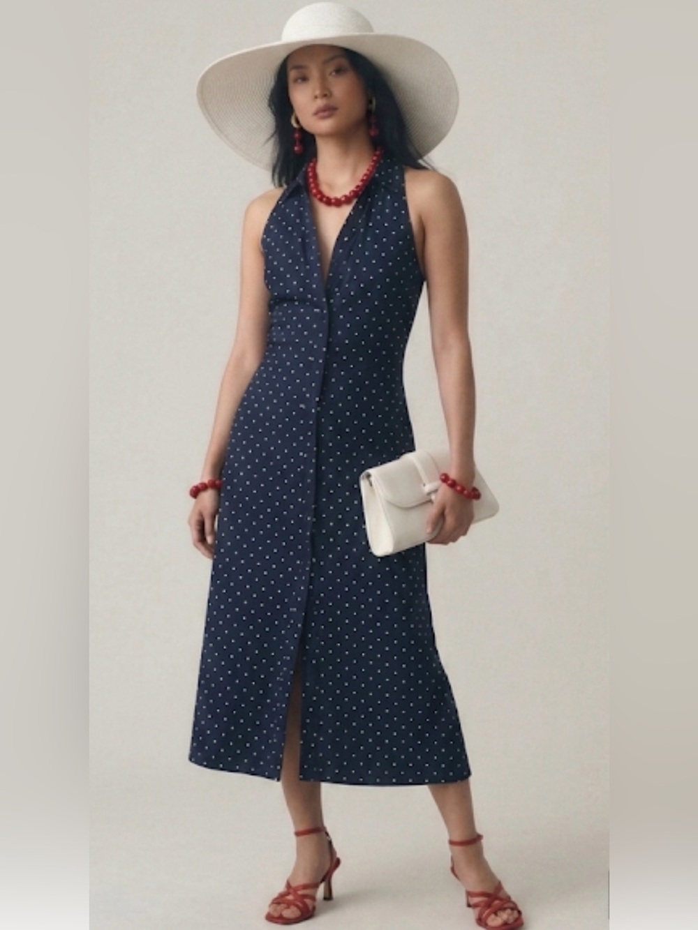 VTG 90’s My Michelle Navy/White Polka Dot Button Front Collared Shirt Dress 7/8
